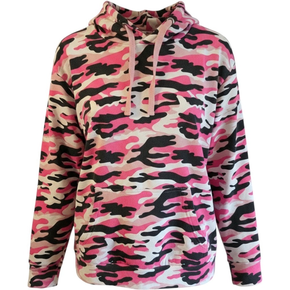 Camo Hoodie Sweatshirt Womens Small Black, White And Pink Camouflage Streetwear